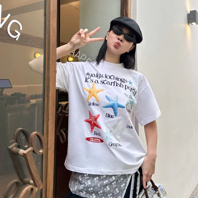TheGlam CHÍNH HÃNG - Áo Thun Trắng "SAO BIỂN" UNISEX Form Boxy - Áo thun Starfish - TS04-08