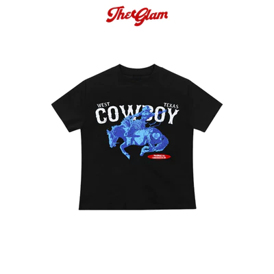 CHÍNH HÃNG - Áo Thun Đen Baby Tee "COWBOY" - Áo Nữ Cotton Cao Bồi - TheGlam