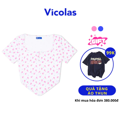 Áo croptop nữ cổ vuông hoa nhí tay ngắn dáng ôm cơ thể Vicolas - VICO17