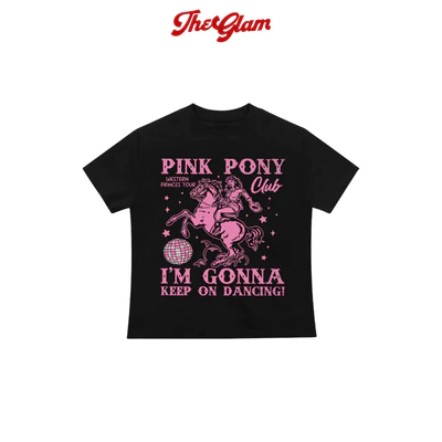 CHÍNH HÃNG - Áo Thun Form Baby Tee “PINK PONY” Màu Đen - Nam Nữ Cotton Dày Dặn Thoáng Mát - TheGlam