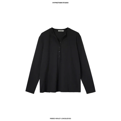 HYPNOTISM |”RIBBED HENLEY TOP” - Áo tay dài cổ tròn phối hàng nút giữa, chất liệu thun gân