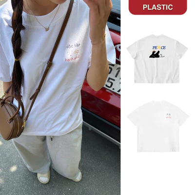 Áo thun "hạnh phúc" form boxy vải 100% cotton 2 chiều dày dặn
