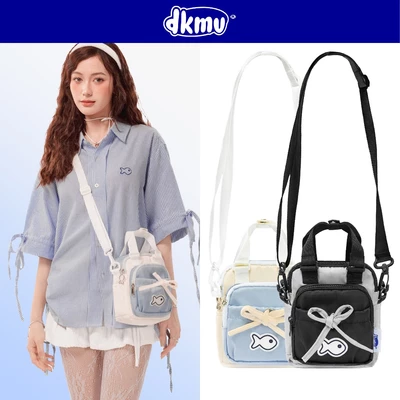 Túi đeo chéo nữ phối hai màu vải dù DKMV thiết kế thắt nơ đáng yêu màu đen xám, kem xanh Aimee Ribbon Bag | K-B46