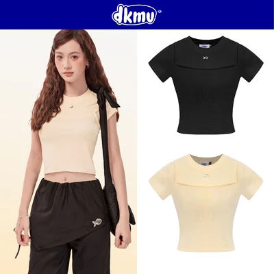 Áo kiểu nữ họa tiết phối 2 dây DKMV màu đen, kem thiết kế logo con cá inox độc đáo Limmi Baby Tee | K-T22