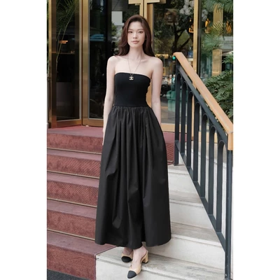 RUBIES Dolly Dress - Đầm Dài Nữ Vải Thun Phối Kate Dáng Tùng Xòe Cúp Ngực