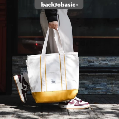 Túi Tote Ichi Back To Basic vải canvas loại dày có khóa kéo có ngăn laptop và nhiều ngăn nhỏ bên trong