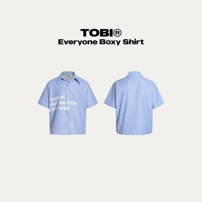 Áo Sơ Mi Xanh Kẻ Sọc Everyone Boxy TOBI