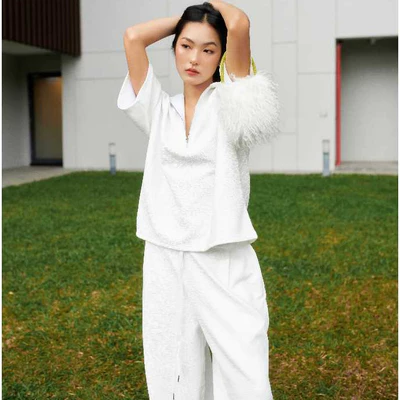 HIGHCHIC - ALL WHITE SET - SET BỘ TRẮNG QUẦN DÀI - GẤM DẬP GÂN - MỀM MỊN - SANG TRỌNG