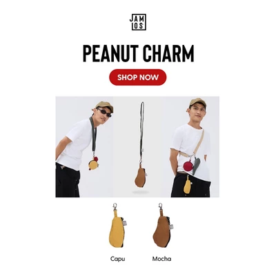 Peanut Charm - Phụ kiện bóp nhỏ trang trí vải canvas hình hạt đậu có móc treo túi, đeo dây cổ Jamlos