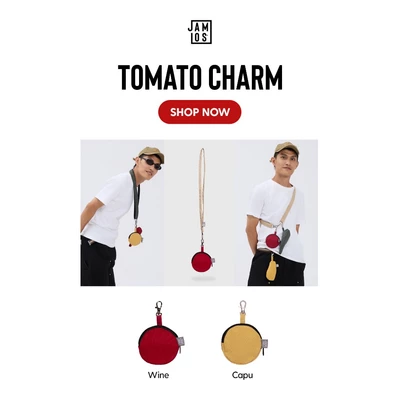 Tomato Charm - Phụ kiện bóp nhỏ trang trí vải canvas hình tròn có móc treo túi, đeo dây cổ Jamlos