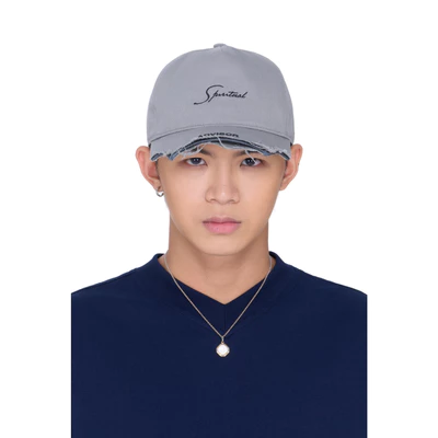 Mũ, nón lưỡi trai unisex kaki thêu chữ - BEUTER One-Tone Distressed Cap - Grey