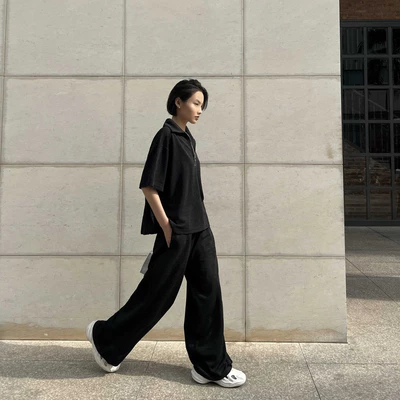 HIGHCHIC - ALL-BLACK SET (long version) - SET QUẦN ÁO Gấm mềm dập gân