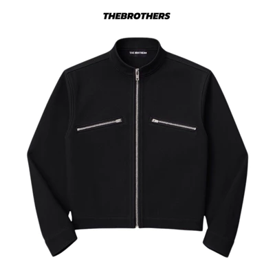 Áo Khoác Jean / Denim cổ trụ Thebrothers form crop ngang thắt lưng