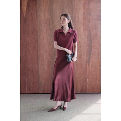 RUBIES Slina Skirt - Váy Dài Nữ Vải Lụa Gãy Lưng Thun Dáng Chữ A