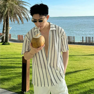 Áo Sơ Mi Ngắn Tay Đi Biển Hoạ Tiết Đan Lưới Nam Nữ ZUTEE