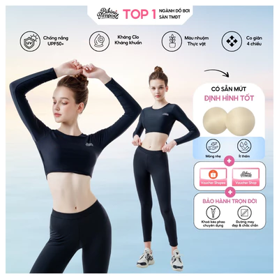 Áo bơi LẺ Nữ lẻ BIKINI PASSPORT kiểu tay dài gắn logo - màu Đen - BS1002_BL
