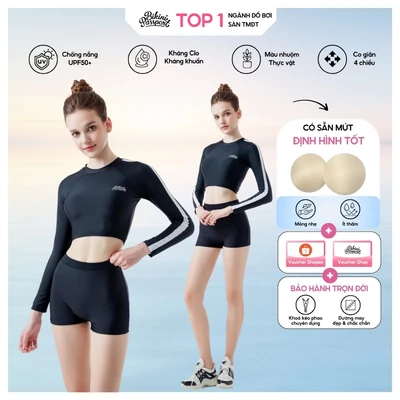 Đồ bơi NỮ BIKINI PASSPORT Hai mảnh LC tay áo phối màu & logo - Đen - BS1010_BL