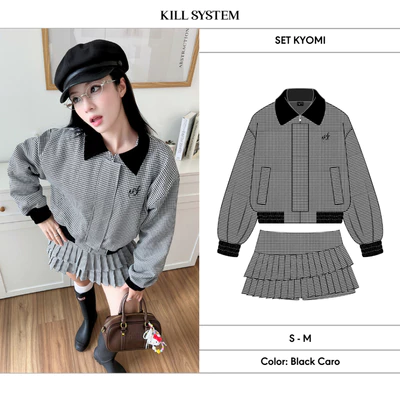 Set áo khoác bomber phối chân váy xếp ly hai tầng sọc caro KYOMI - 𝐊𝐈𝐋𝐋 𝐒𝐘𝐒𝐓𝐄𝐌