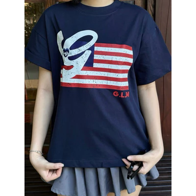 TheGlam CHÍNH HÃNG - Áo Thun Form Boxy Xanh Navy UNISEX "FLAG" - Nam Nữ Cotton Cao Cấp Lá Cờ Mỹ - TS05-17