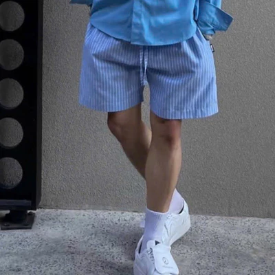 Quần Short Nam Kẻ Sọc ZUTEE Vải Cotton Kẻ Sọc Mềm Mịn Thoáng Mát Ống Rộng Unisex