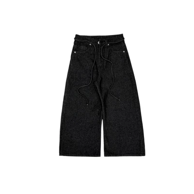 RAW BLACK LOOSE PLEAT JEANS - Quần jeans ống siêu rộng dây thừng 2036
