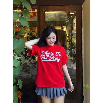 TheGlam CHÍNH HÃNG - Áo Thun Boxy UNISEX "SLOGAN" Màu Đỏ/Trắng - TS02-11