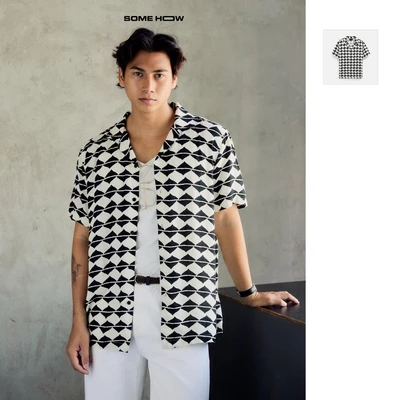 Áo Sơ Mi Nam Cuban Black Block Pattern, Chất Vải Linen Thoải Mái, SM0132, SOME HOW STORE