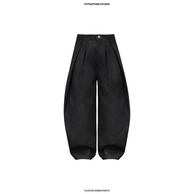 HYPNOTISM | DENIM PLEATED PANTS - Quần denim dài xếp ly lưng ống rộng, sườn cong nhẹ unisex