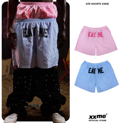 Quần Đùi Họa Tiết Kẻ Sọc ATE Shorts XXME - Màu Hồng/ Xanh Dương