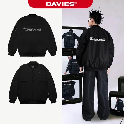 Áo khoác bomber nữ nam dù DAVIES form rộng hai lớp màu đen Jacket Pleats local brand I D31-AK13