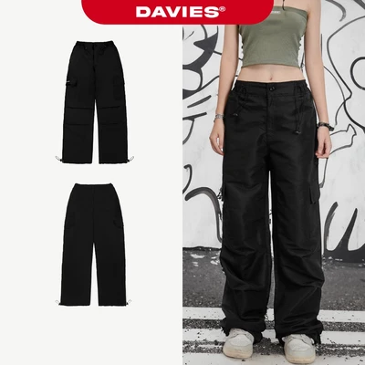Quần ống rộng nam nữ túi hộp DAVIES vải dù màu đen Cargo Pant Y2K local brand | D31-Q3