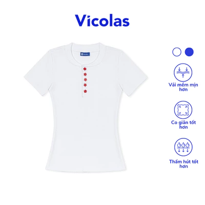 Áo thun nữ tay ngắn phối nút cài họa tiết ôm body tôn dáng Vicolas - VICO51