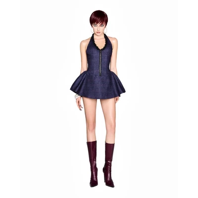 LSOUL Đầm Xòe Cổ Yếm Hở Lưng Đan Dây Corset Caro Đi Tiệc Level Dress V24101636