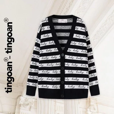 TINGOAN® - Áo khoác cardigan len xù đen BABY BABY CARDIGAN/BL