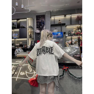 Áo thun boxy, zombie.club,Gothic TRAM Font chữ in nổi, form rộng,couple unisex, cotton 2 chiều 250gsm