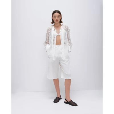 HIGHCHIC - ESTELL SHIRT - SƠ MI TAY DÀI TRẮNG - REN LƯỚI