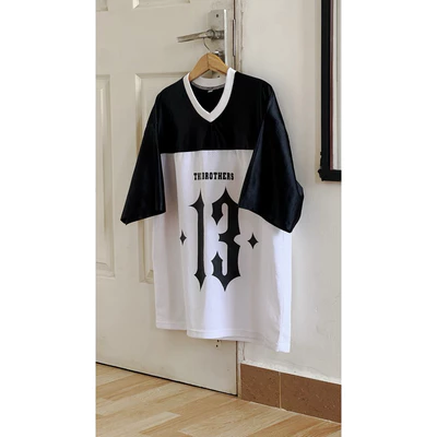 Áo thun thể thao Jersey  Thebrothers form dáng boxy phối màu trắng đen