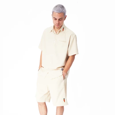 Bộ sơ mi tay ngắn YELLOW FLICKER họa tiết thêu cà rốt unisex