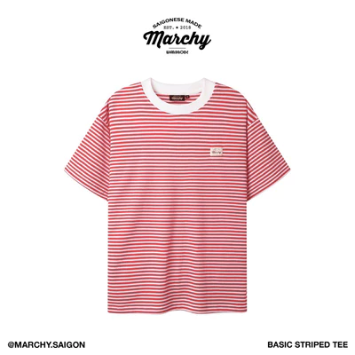 MARCHY - Honey Comb Striped Tee - Áo thun tổ ong sọc tay ngắn