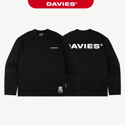 Áo thun dài tay nữ nam in logo DAVIES form rộng màu đen cotton tag vải Basic Statement Long Sleeve Tee| D-T20