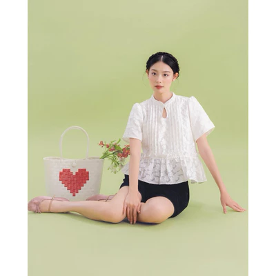 DOB - Áo vol hoa cổ tàu phối Tết Ly Top