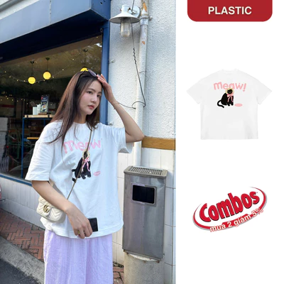 Áo thun tee boxy MEOW ver2 vải 100% cotton bo cổ dày định lượng 260gsm - PLASTIC