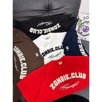 Áo thun boxy, zombie club,BEAUTIFUL,Thêu viền nổi, form rộng,couple unisex, cotton 2 chiều PREMIUM 280gsm