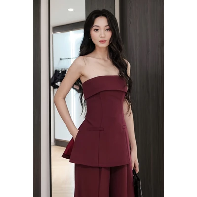 RUBIES Nara Top - Áo Kiểu Nữ Vải Cotton Lạnh Cúp Ngực Xẻ Tà