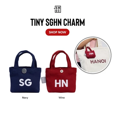 Tiny SGHN Charm - Phụ kiện vải canvas túi in chữ Saigon Hanoi bản mini gắn charm treo túi Jamlos