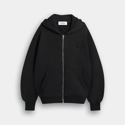Eleven - Áo Nỉ Unisex Nam Nữ Có Nón Cài Khoá Thêu Đắp Giống Mono | Màu Đen