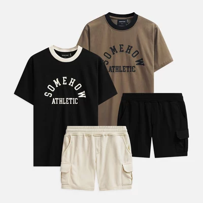 Set Nam T-shirt Short Athletic Black Cafe, Chất Vải Cotton Thoải Mái, SB0043, SOME HOW STORE