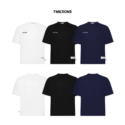 Áo Thun Cổ Tròn Basic Jersey Vải Lưới Unisex Form Boxy 7MILLIONS (Xanh Đen & Đen & Trắng)