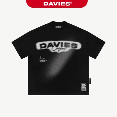 Áo thun form rộng in 2 mặt DAVIES màu đen nam nữ tay lỡ thun cotton Blurred Logo Tee| D-T13
