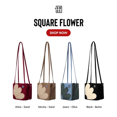 Jamlos Square Flower - Túi hoạ tiết hoa vải canvas dáng vuông đeo vai đeo chéo thời trang Jamlos